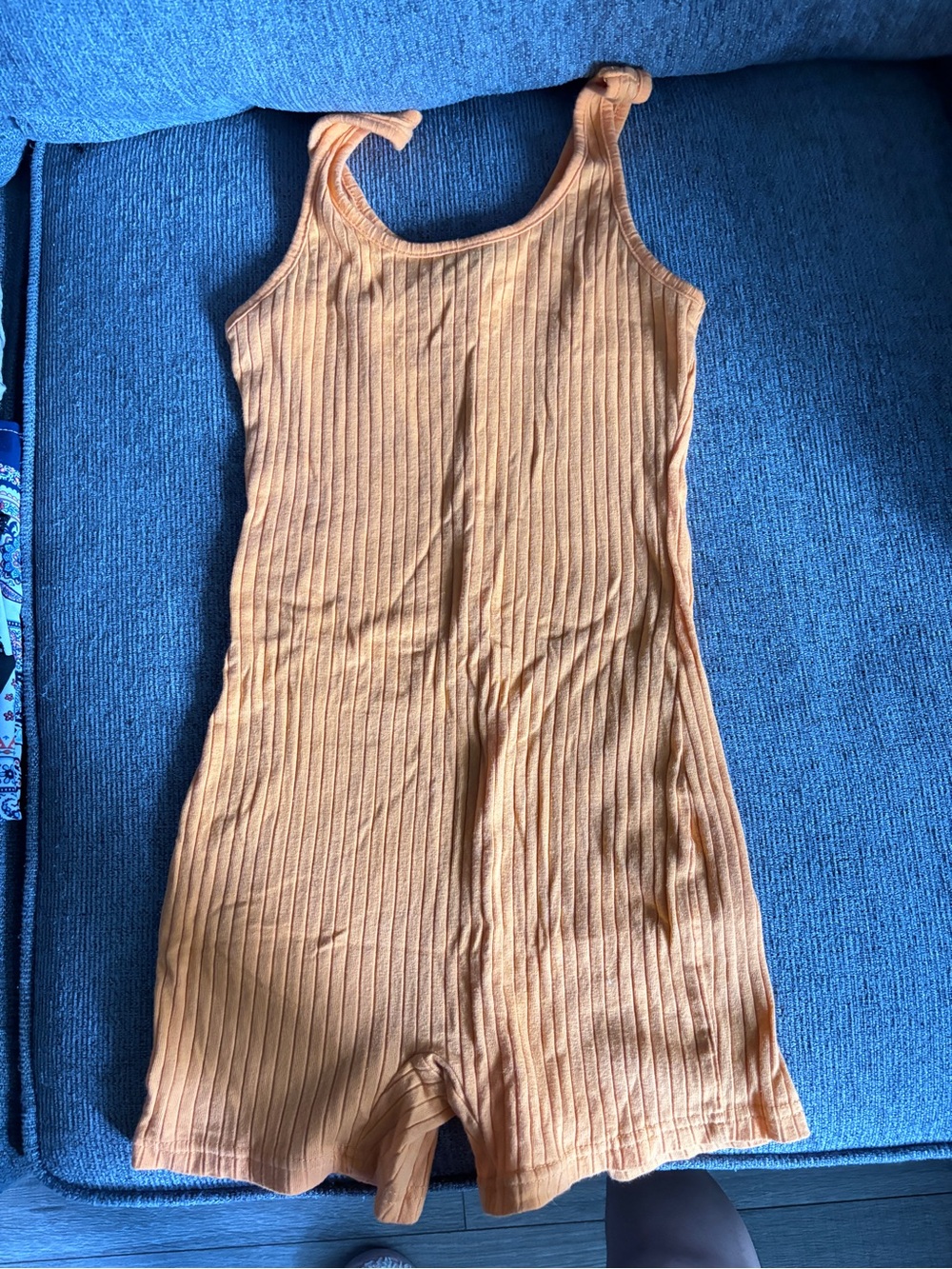 SHEIN Orange Ribbed Tank Romper